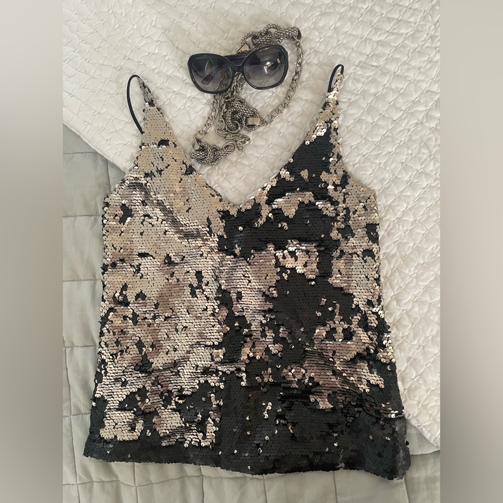 J Brand Sequin Camisole Top - Black and Gold